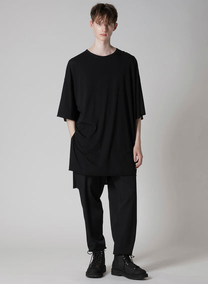 COTTON CASHMERE JERSEY BIG ROUND NECK SHORT SLV T