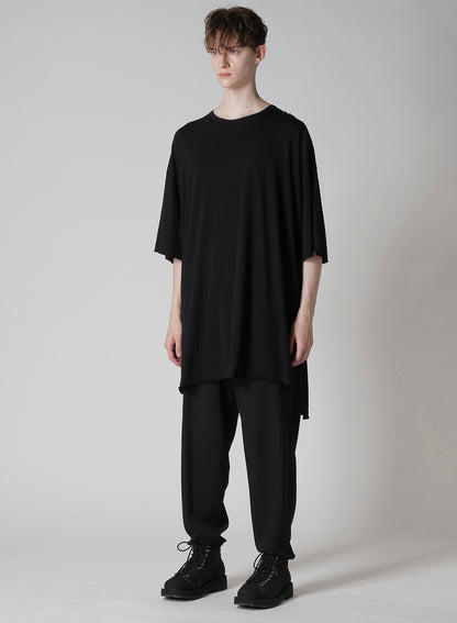 COTTON CASHMERE JERSEY BIG ROUND NECK SHORT SLV T