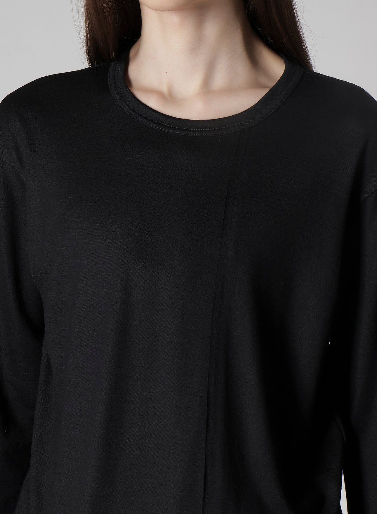 WOOL SINGLE JERSEY PANELED ROUND NECK LONG SLV T