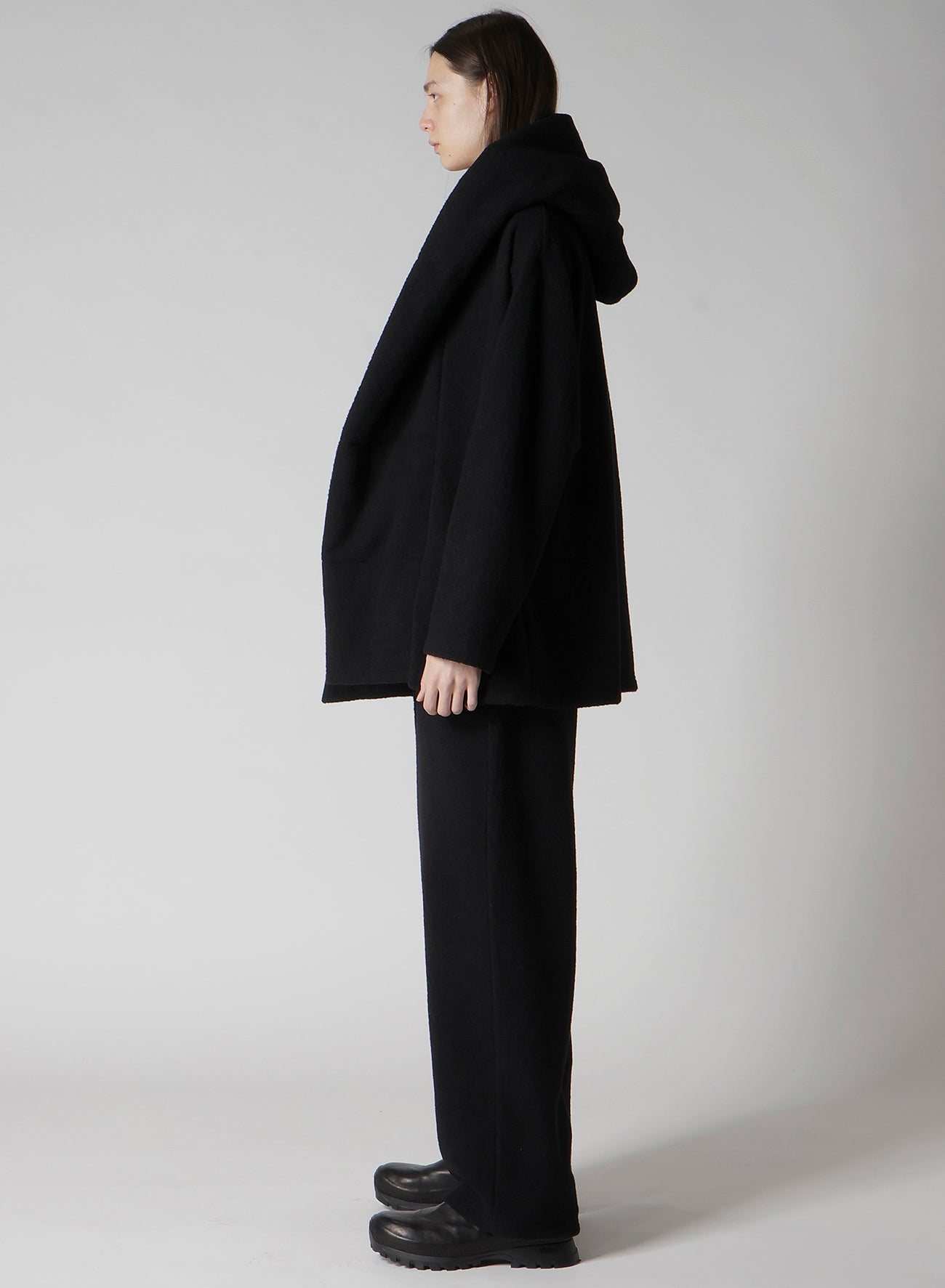 BOUCLE SINGLE JERSEY PADDED HOODED COAT