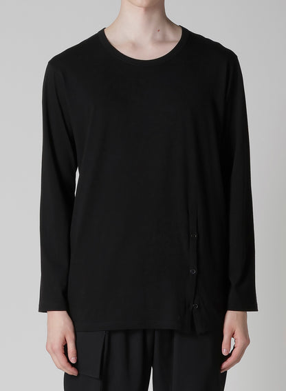 30/-COTTON SINGLE JERSEY BUTTON SLIT LONG SLV T