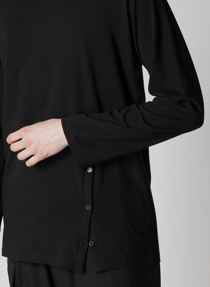 30/-COTTON SINGLE JERSEY BUTTON SLIT LONG SLV T