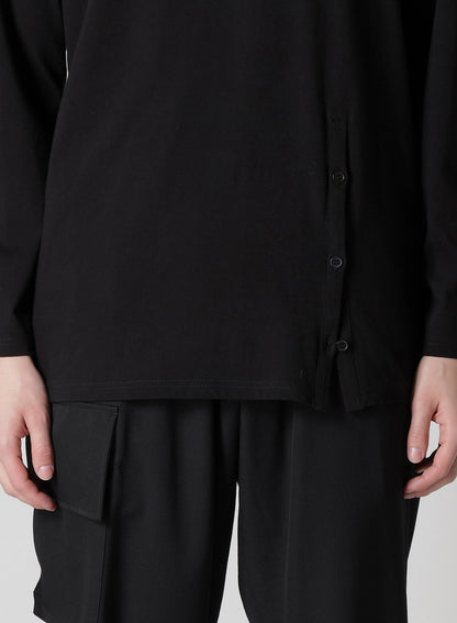 30/-COTTON SINGLE JERSEY BUTTON SLIT LONG SLV T