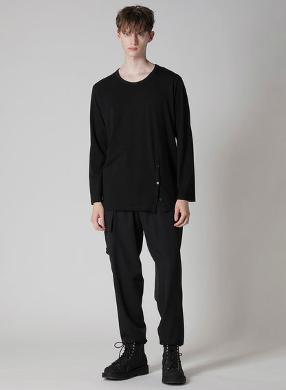 30/-COTTON SINGLE JERSEY BUTTON SLIT LONG SLV T