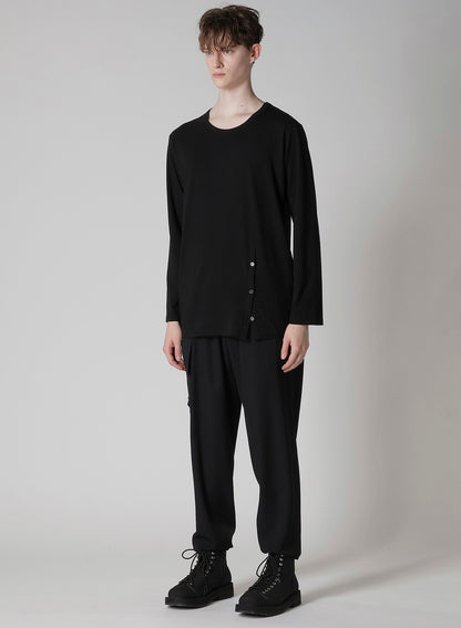 30/-COTTON SINGLE JERSEY BUTTON SLIT LONG SLV T