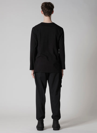 30/-COTTON SINGLE JERSEY BUTTON SLIT LONG SLV T