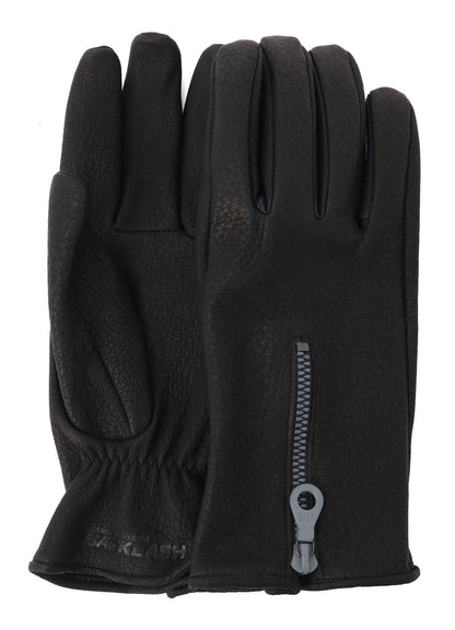 DEER SKIN BLACK ZIP GLOVES