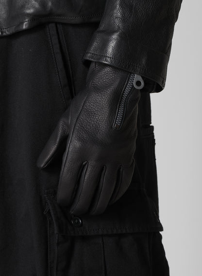 DEER SKIN BLACK ZIP GLOVES