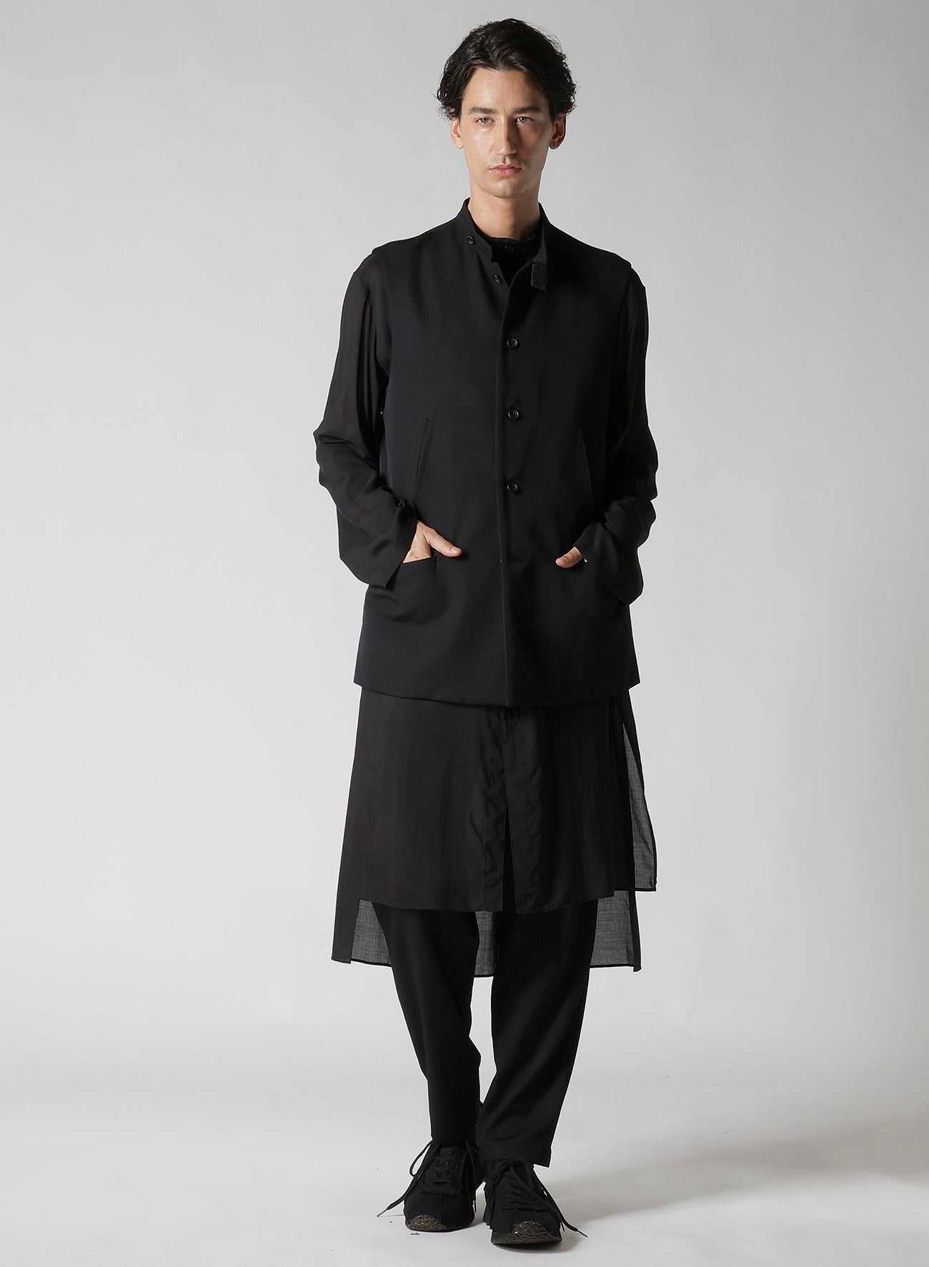80 MODAL LOAN STAND COLLAR LONG BLOUSE