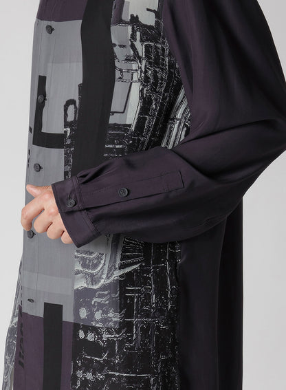 MESSAGE PRINT SWITCHING HEM BLOUSE