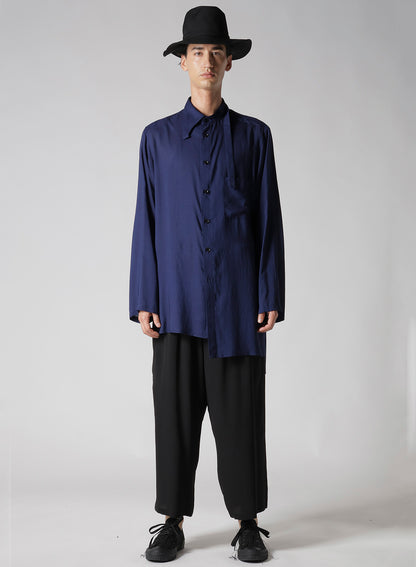 CELLULOSE LAWN IND DYEING ASYMMETRY COLLAR BLOUSE