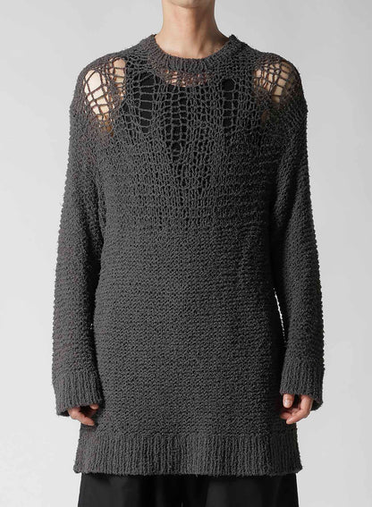 HAND KNITTED DAMAGE PROCESSED GARTER ROUND NECK LONG SLV