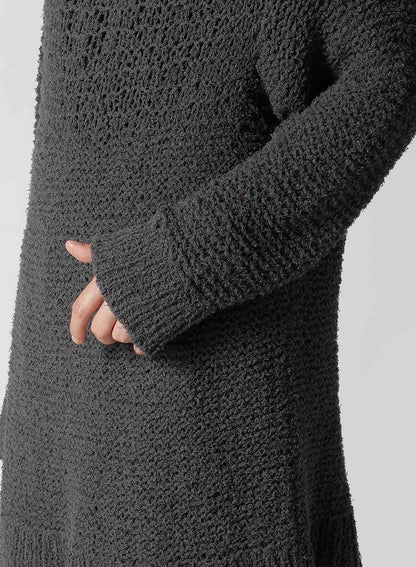HAND KNITTED DAMAGE PROCESSED GARTER ROUND NECK LONG SLV