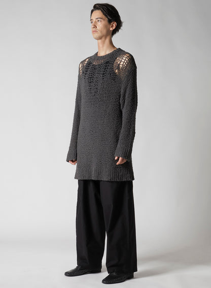 HAND KNITTED DAMAGE PROCESSED GARTER ROUND NECK LONG SLV