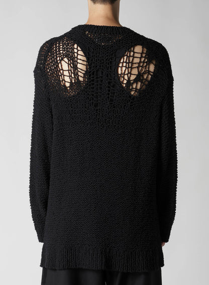 HAND KNITTED DAMAGE PROCESSED GARTER ROUND NECK LONG SLV