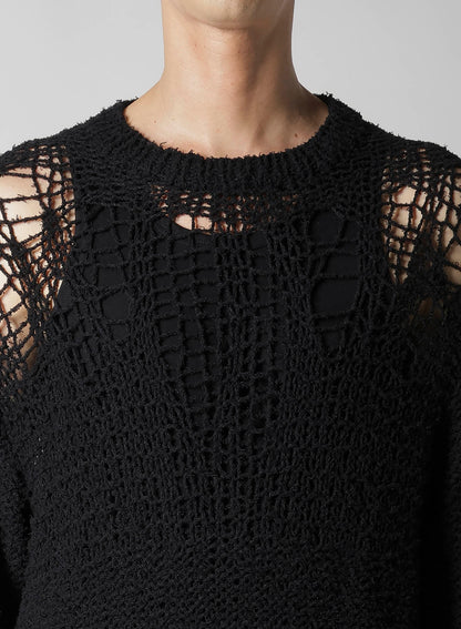 HAND KNITTED DAMAGE PROCESSED GARTER ROUND NECK LONG SLV