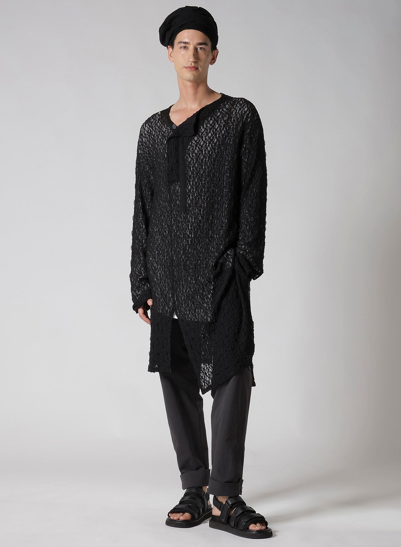 WRINKLE FLOWER SHIRRING UNBALANCE LS T