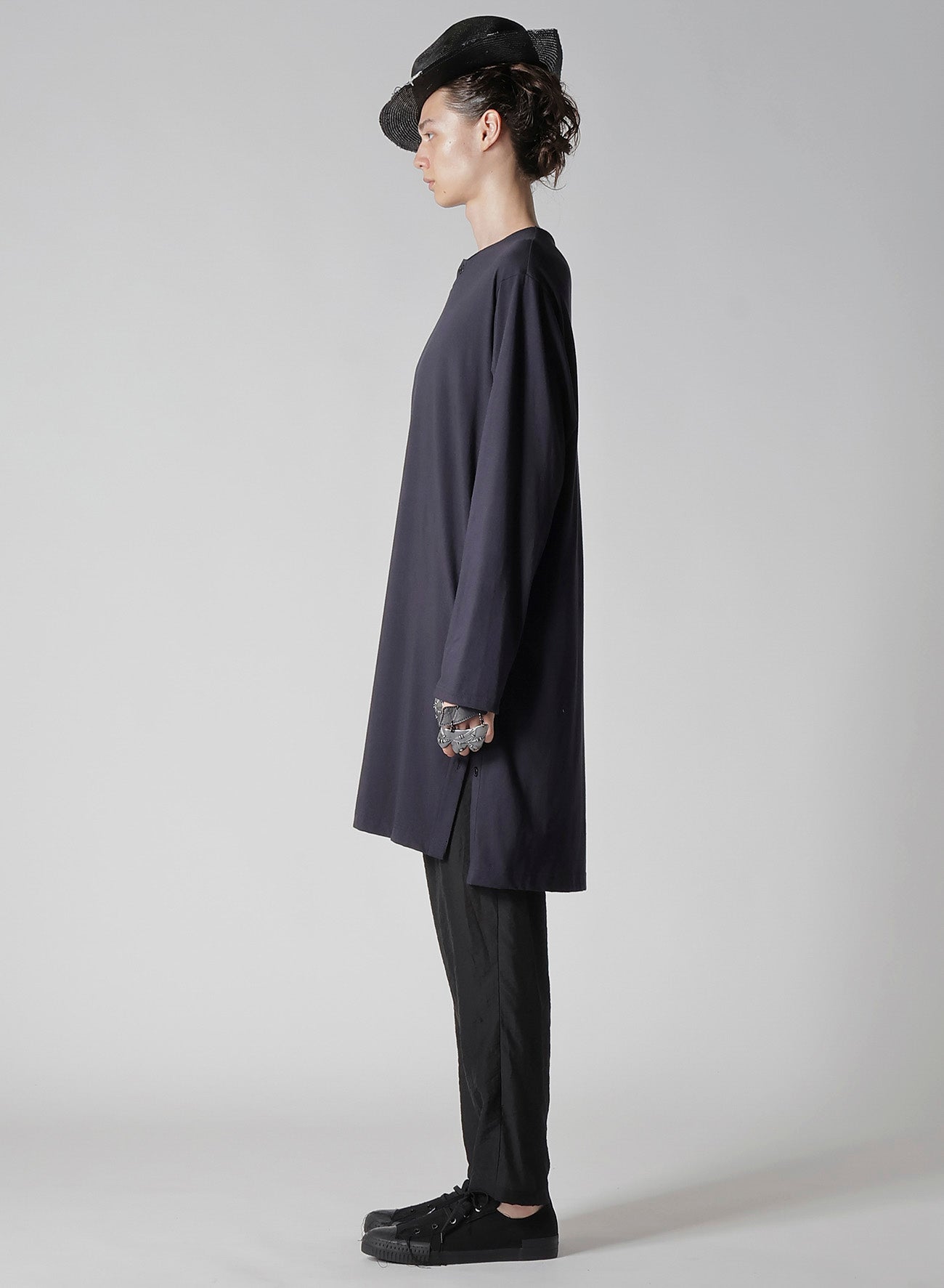 COMBED SINGLE JERSEY SINGLE BUTTON HENRY NECK LS T