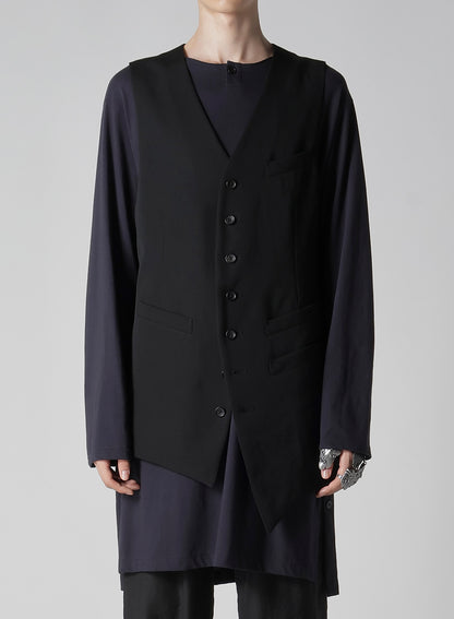 WOOL GABARDINE ASYMMETRY LENGTH VEST