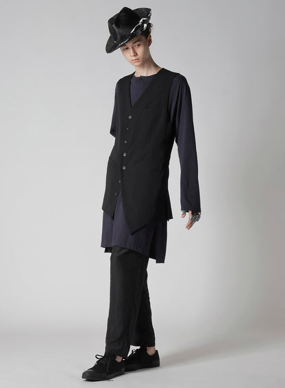 WOOL GABARDINE ASYMMETRY LENGTH VEST