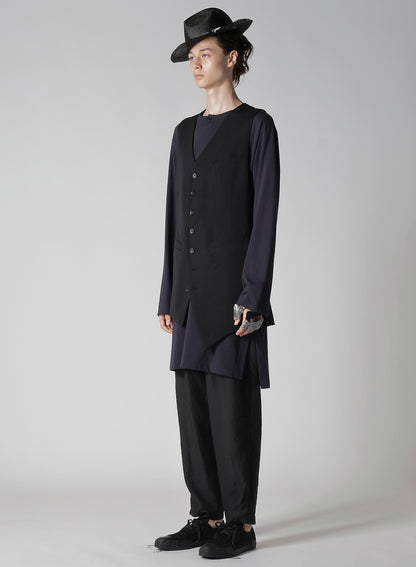 WOOL GABARDINE ASYMMETRY LENGTH VEST