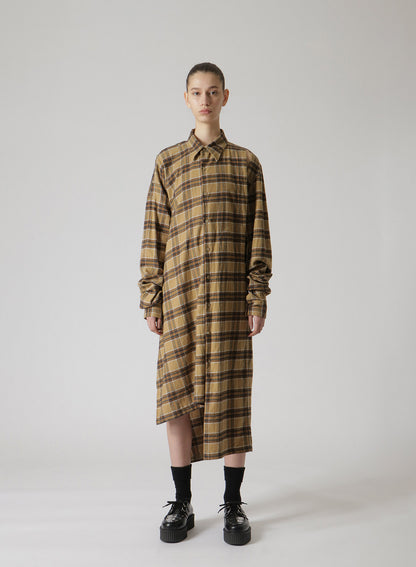 PLAID FLANNEL ASYMMETRIC SHIRT DRESS
