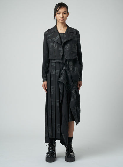 PRINTED SERGE CROPPED BIKER JACKET