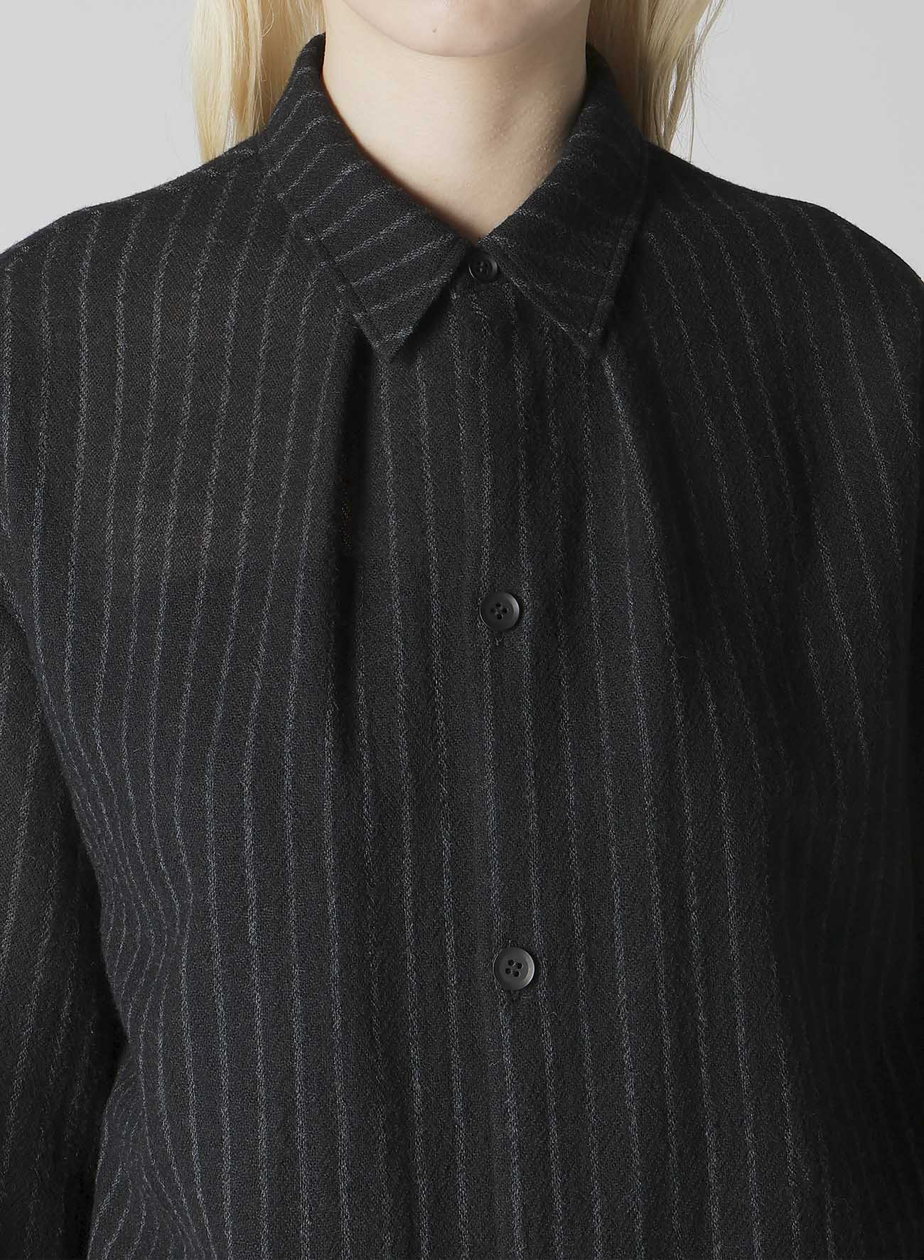 STRIPE GAUZE NECK TUCK SHIRT