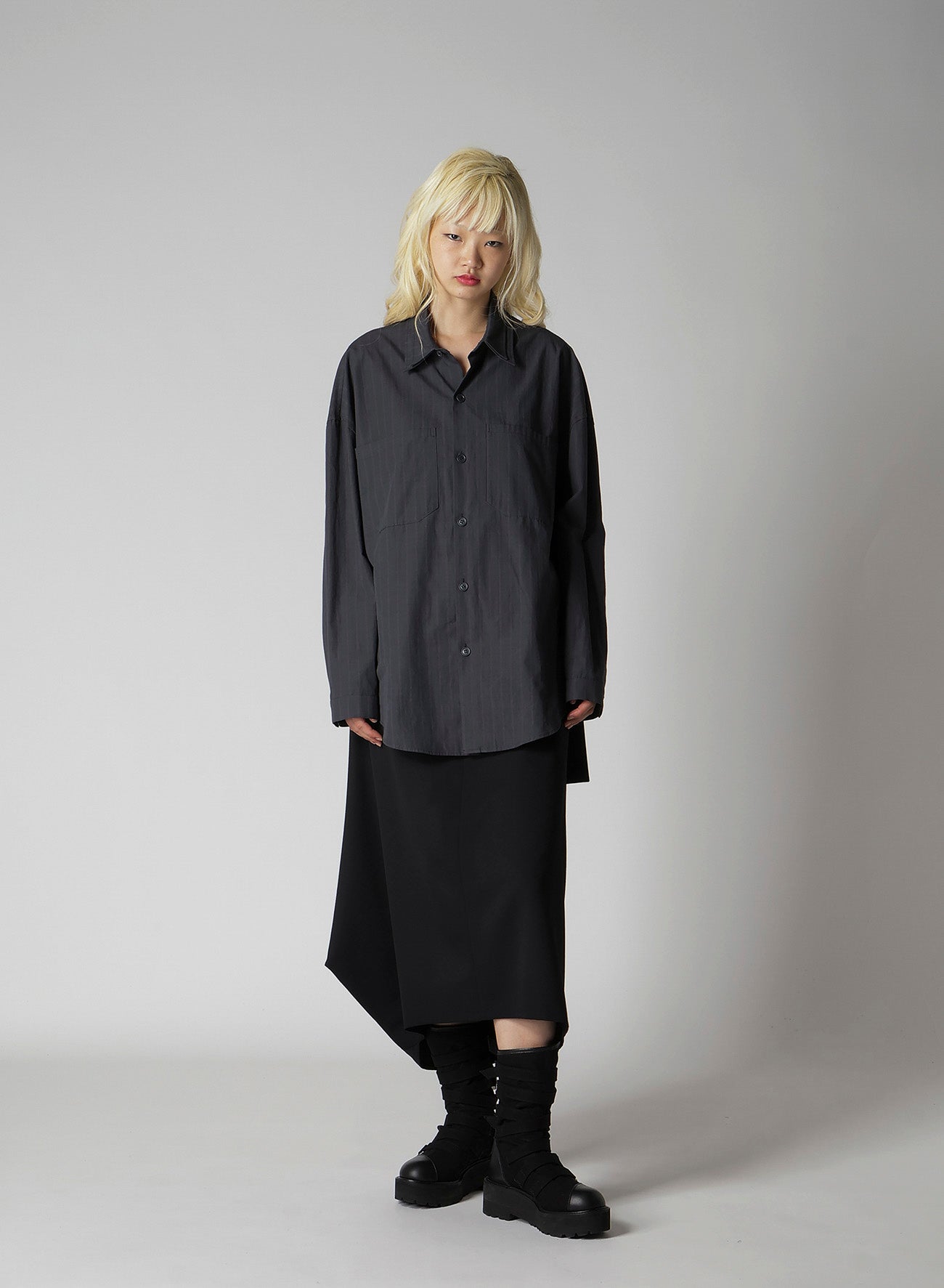 GREY STRIPE DOUBLE COLLAR SHIRT