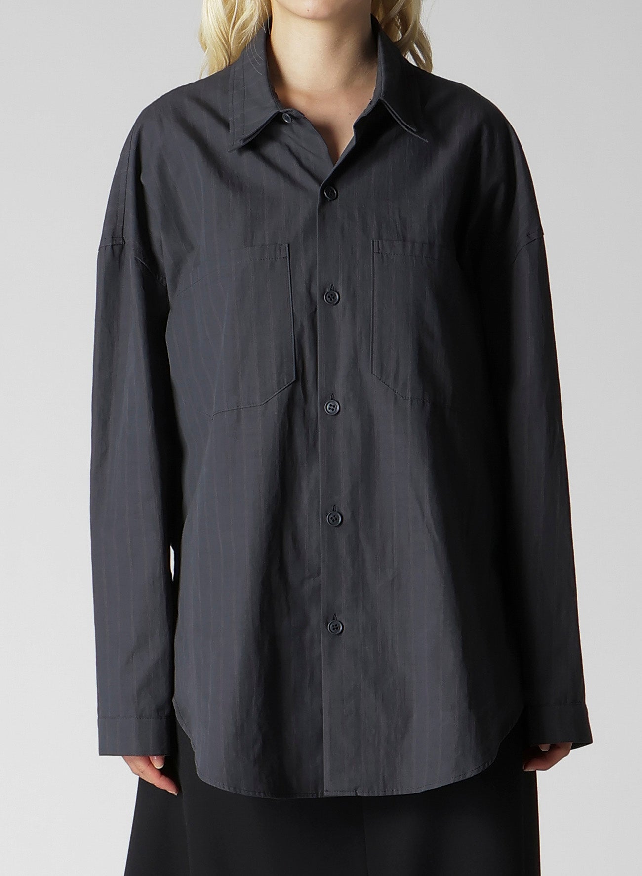 GREY STRIPE DOUBLE COLLAR SHIRT