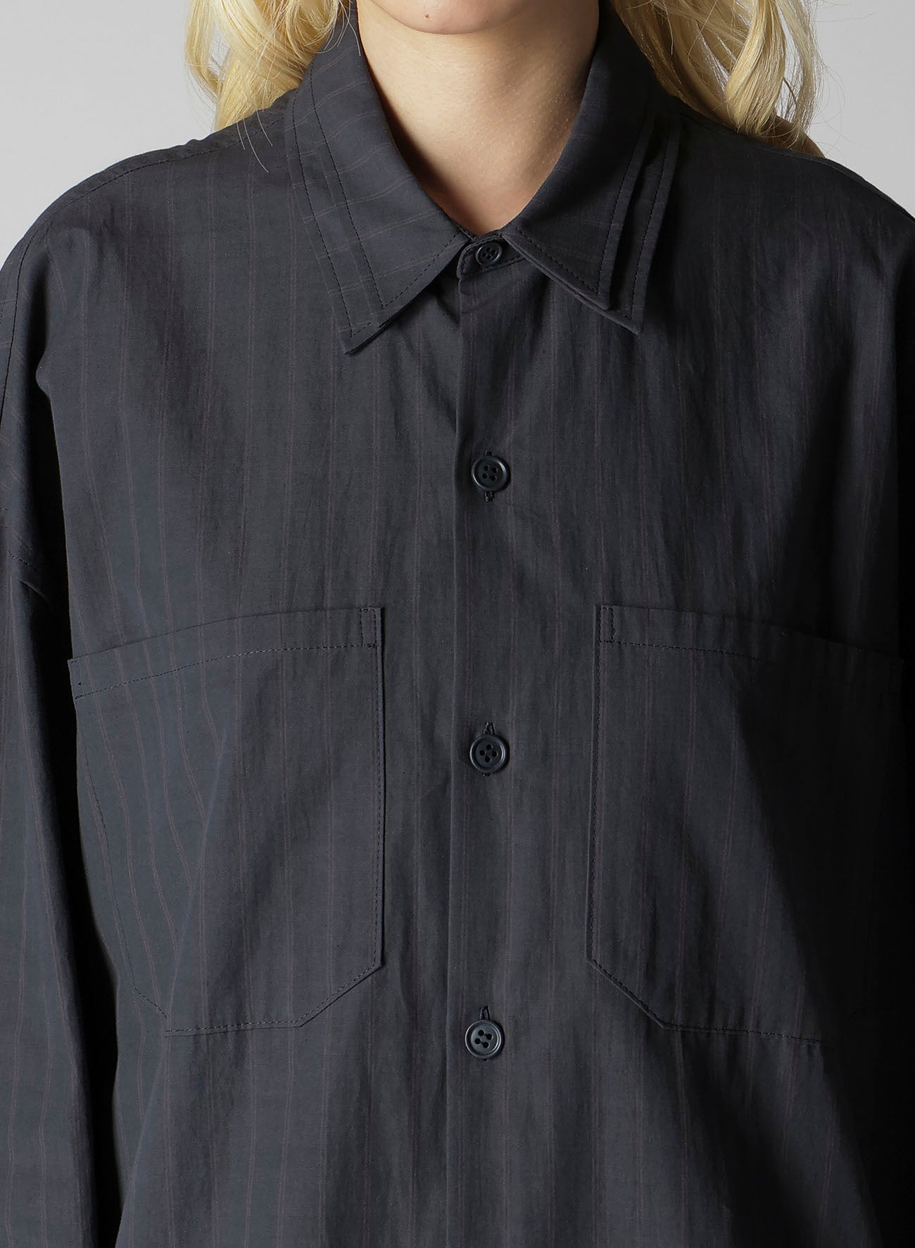 GREY STRIPE DOUBLE COLLAR SHIRT