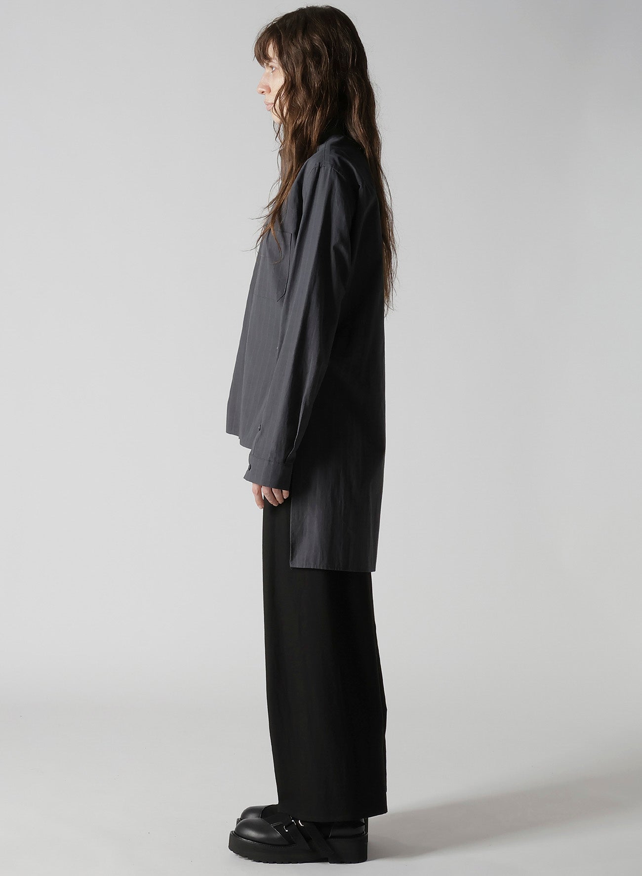 GREY STRIPE BACK SLIT SHIRT