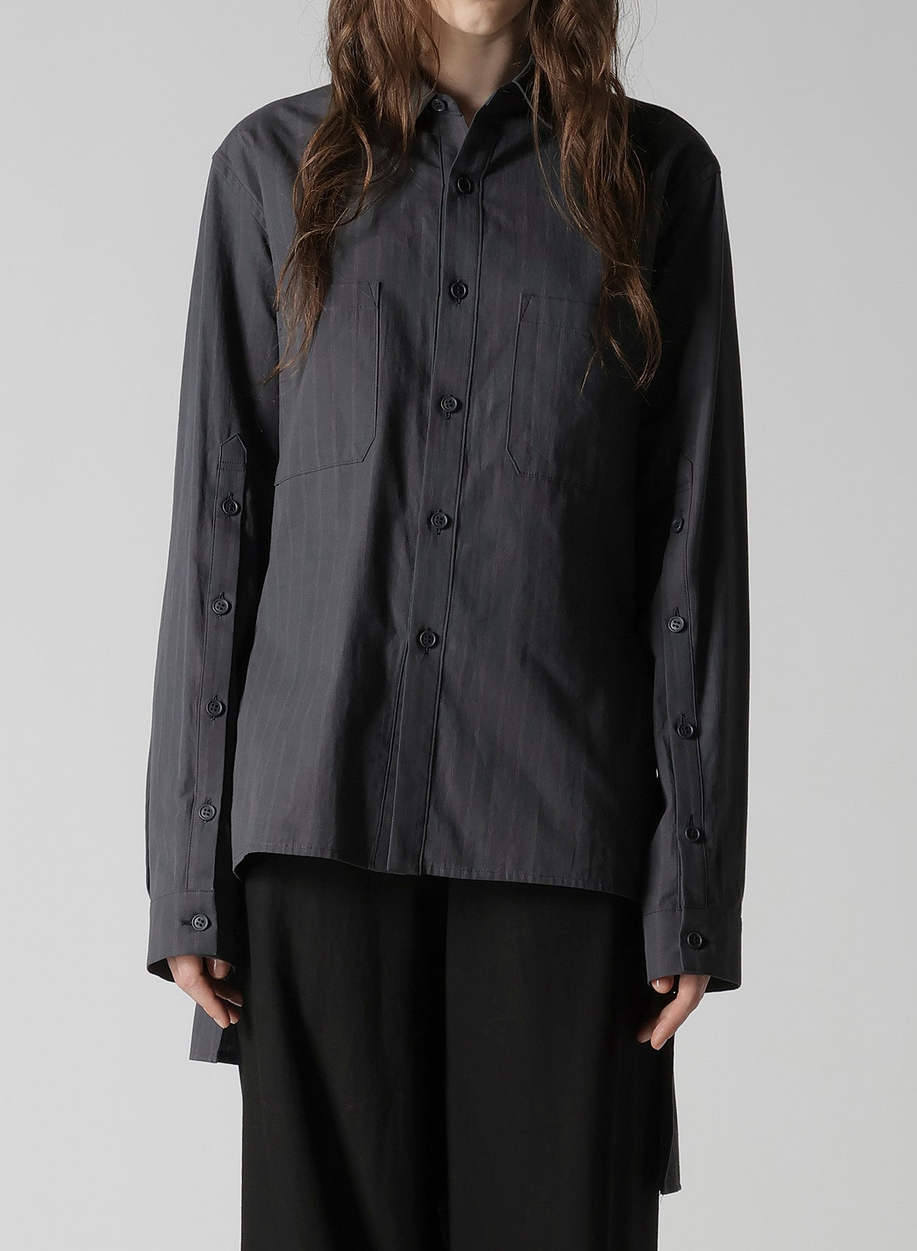 GREY STRIPE BACK SLIT SHIRT