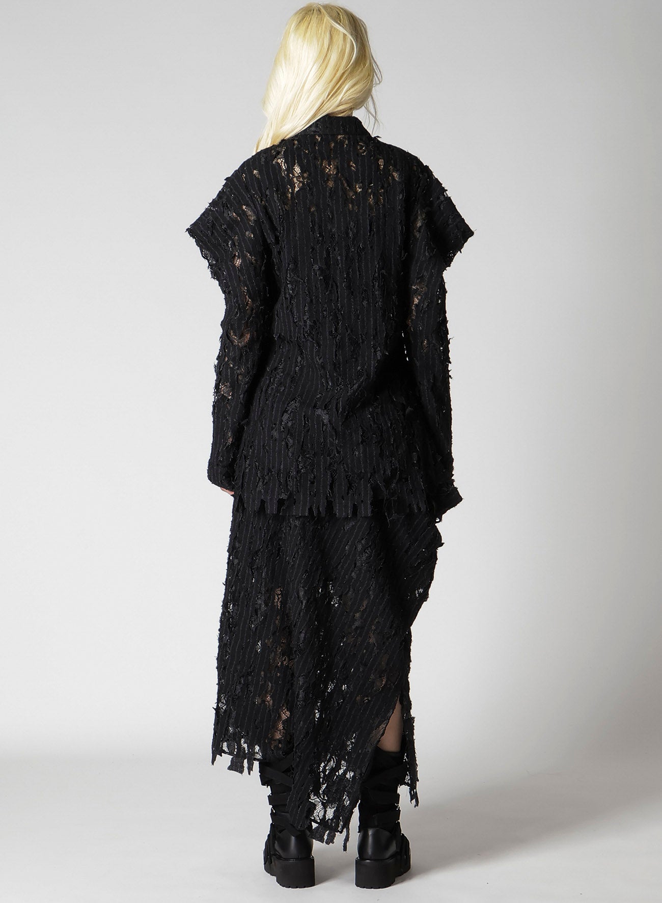 DAMEGED STRIPE SHOULDER PUFF SHIRT