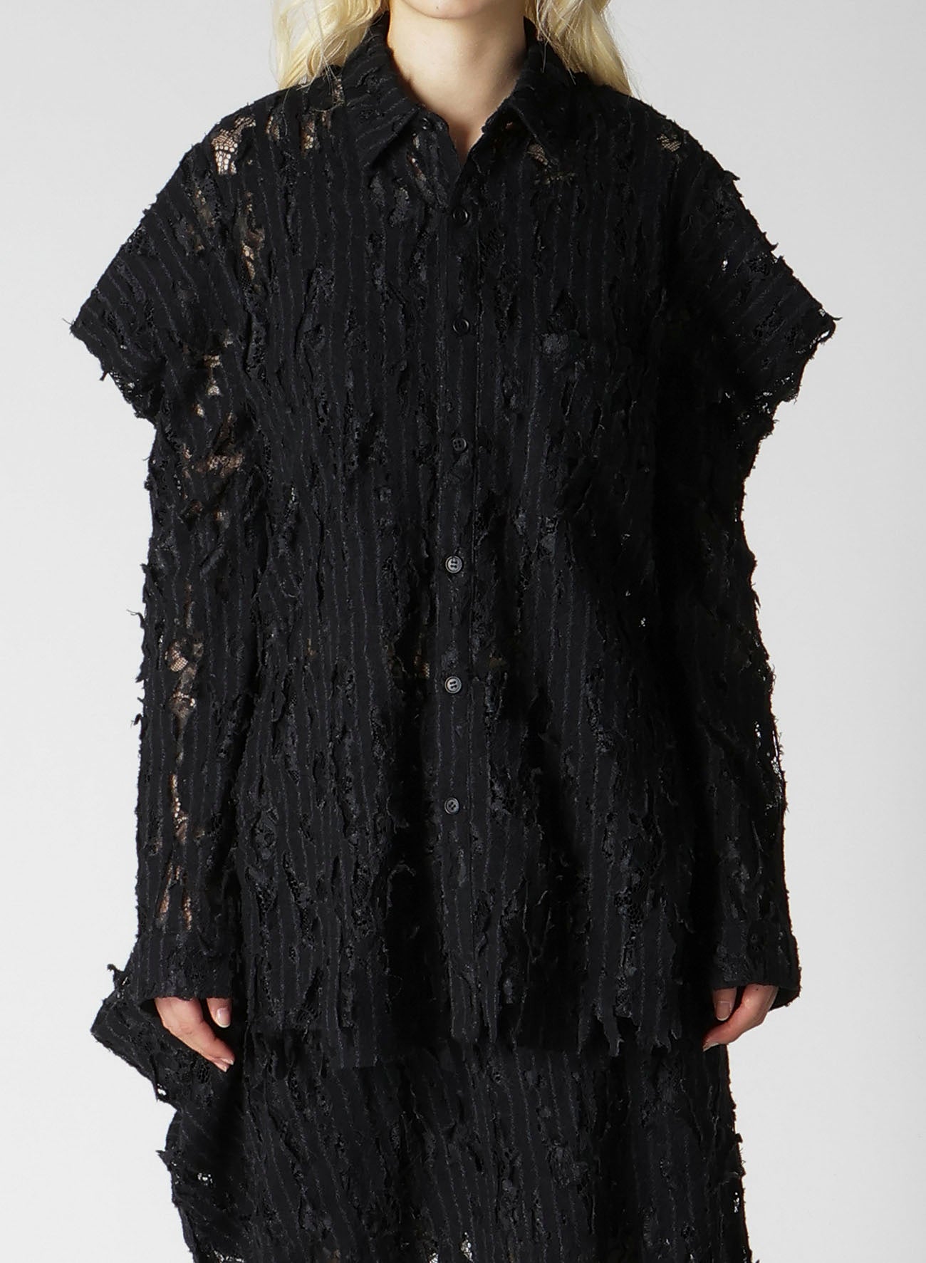 DAMEGED STRIPE SHOULDER PUFF SHIRT