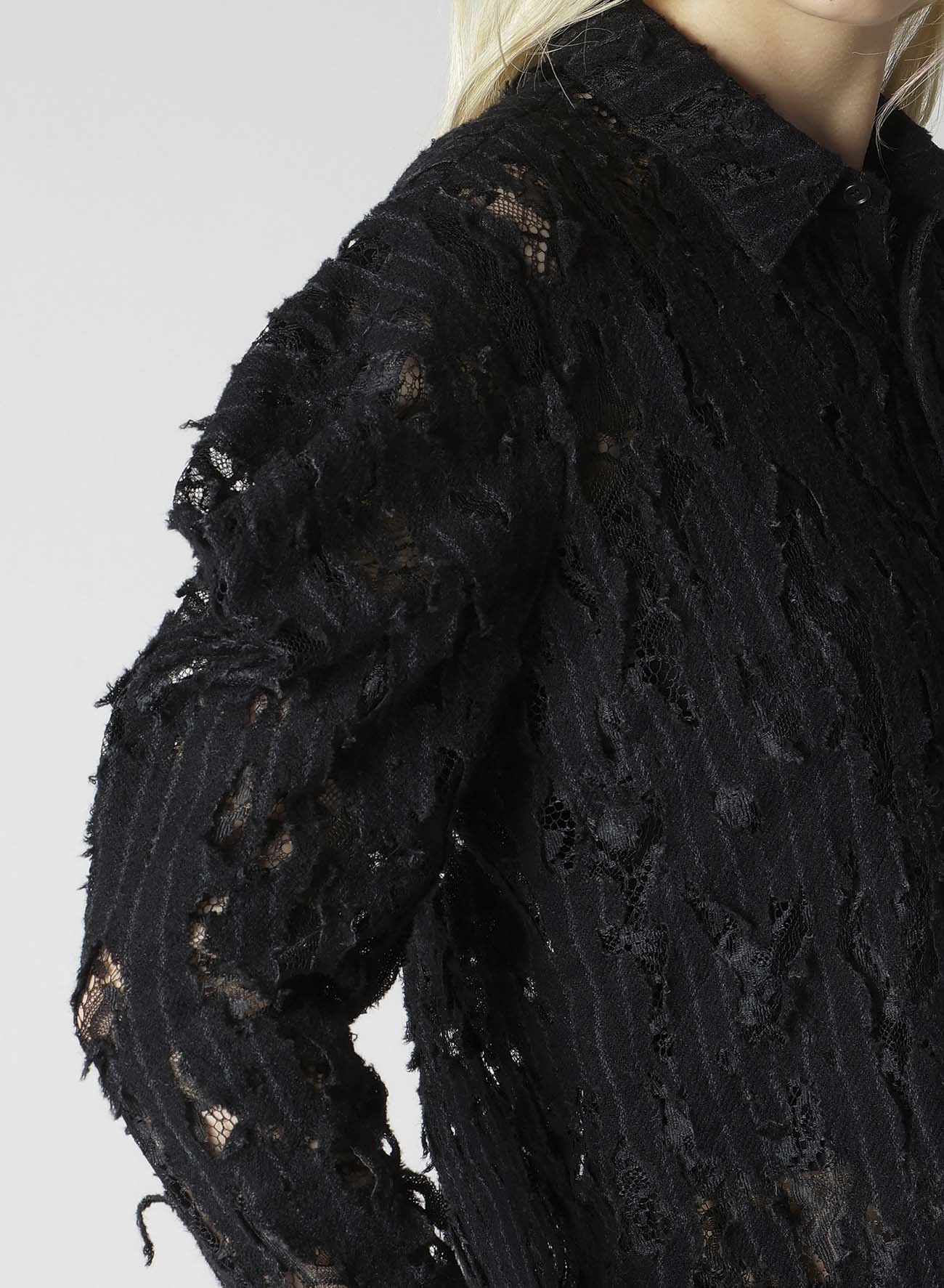 DAMEGED STRIPE SHOULDER PUFF SHIRT