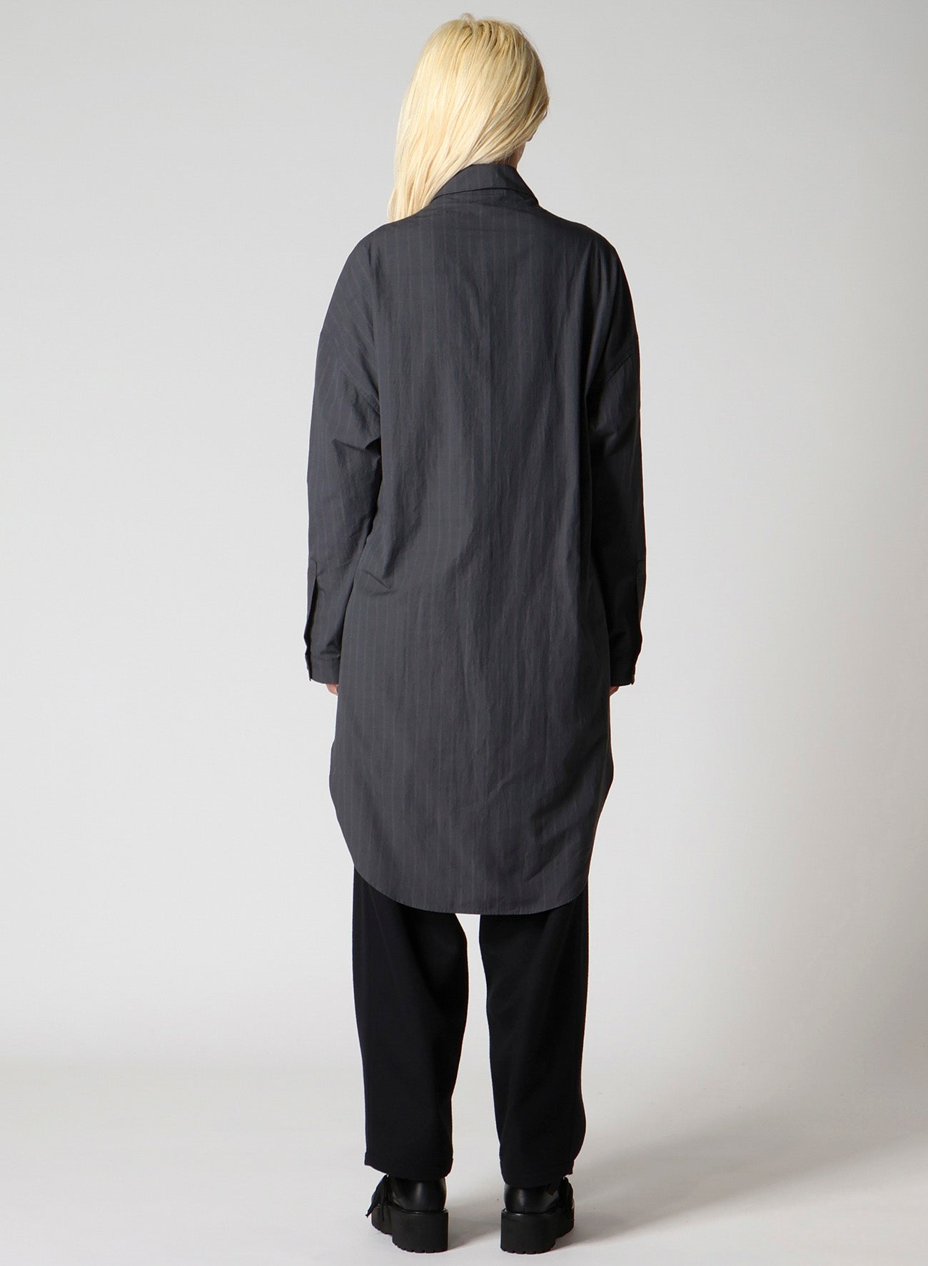 GREY STRIPE SHOULDER TOP TUCK SHIRT