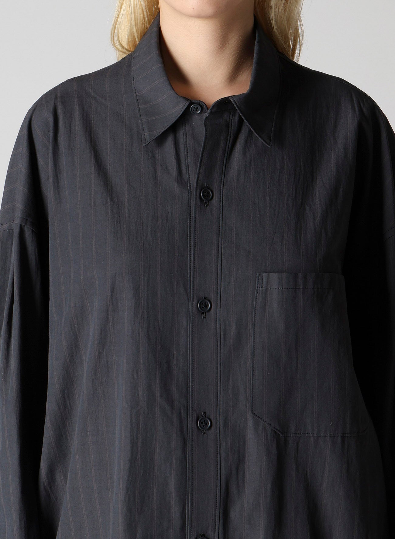 GREY STRIPE SHOULDER TOP TUCK SHIRT
