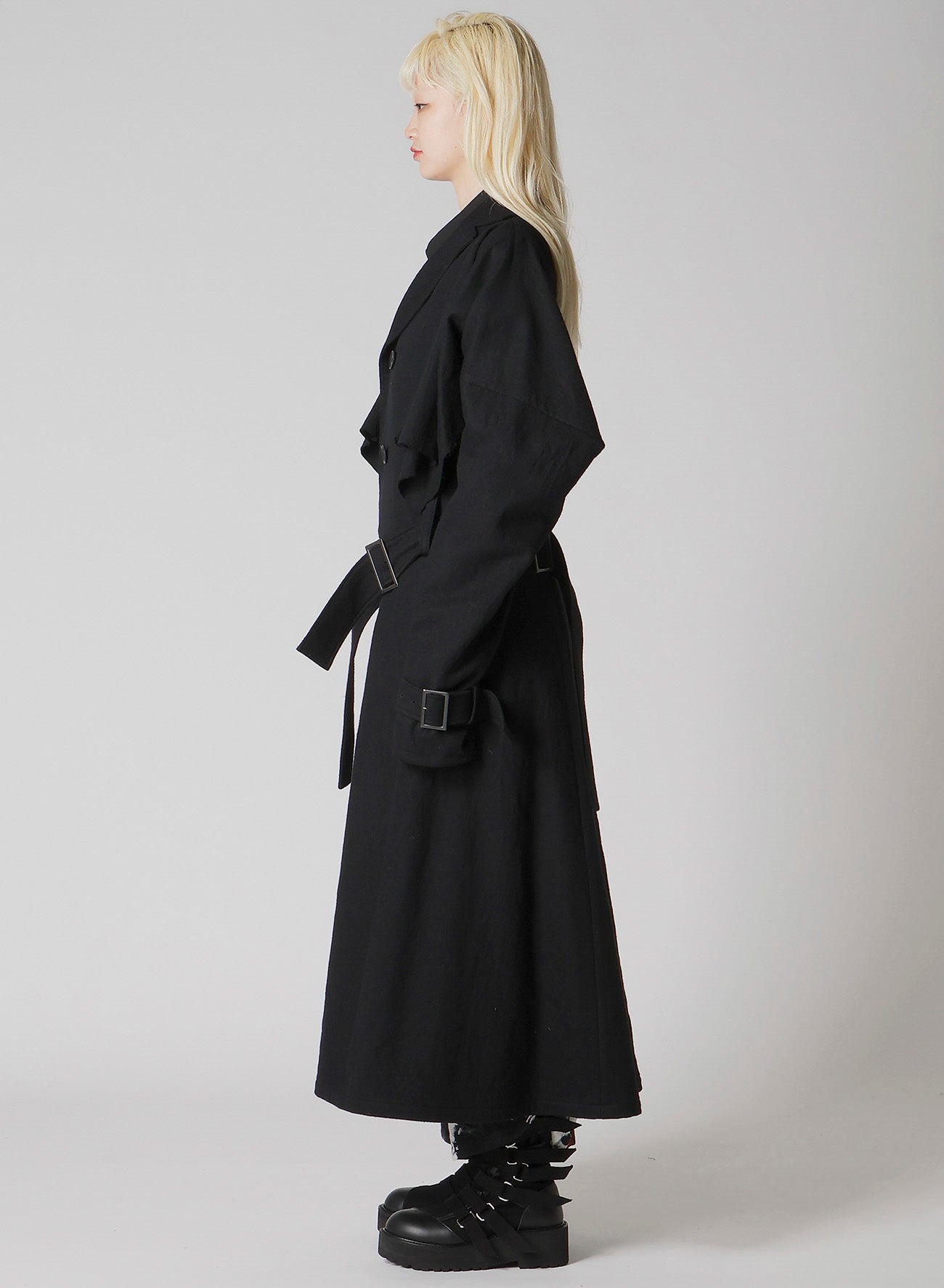 SHRINKED SERGE TRENCH COAT WITH BELT
