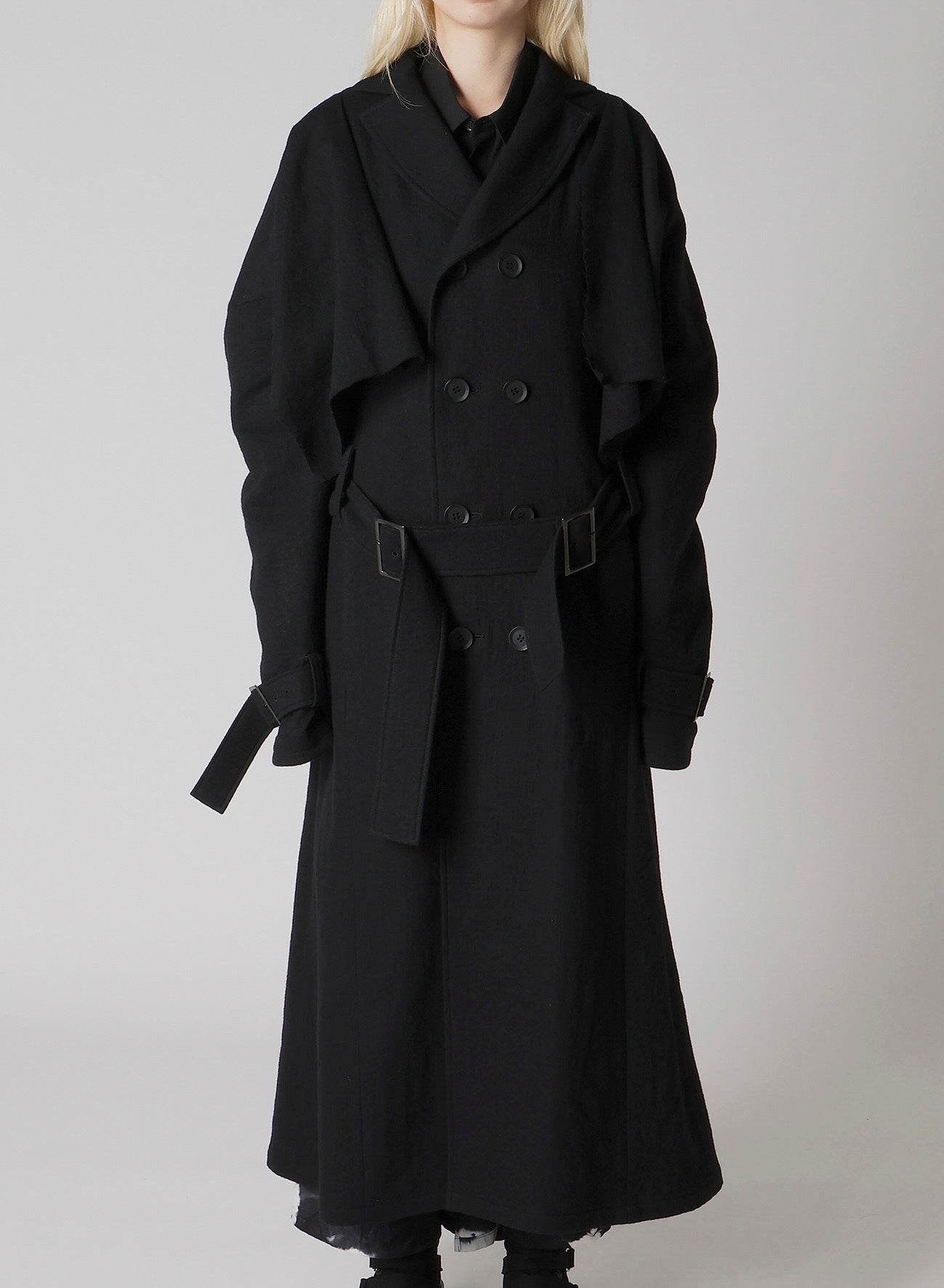 SHRINKED SERGE TRENCH COAT WITH BELT