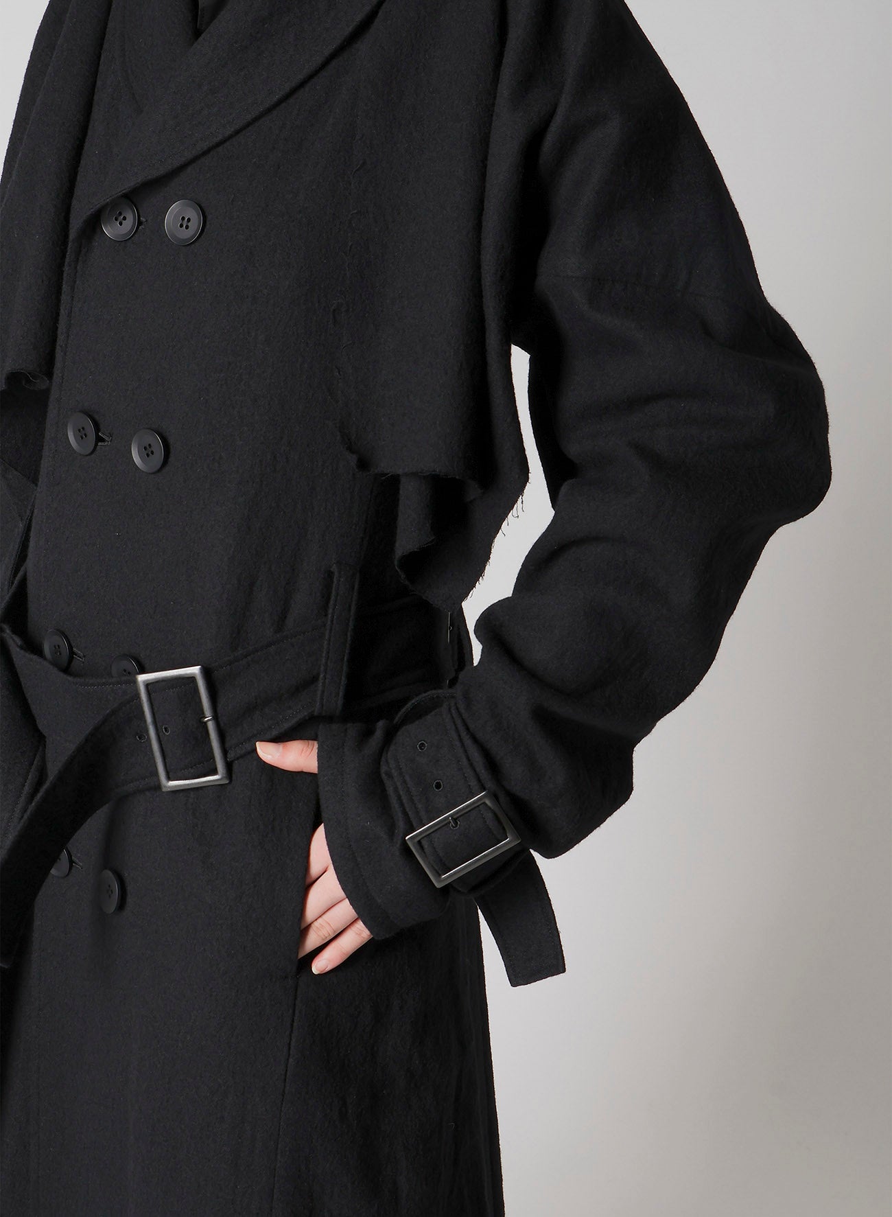 SHRINKED SERGE TRENCH COAT WITH BELT