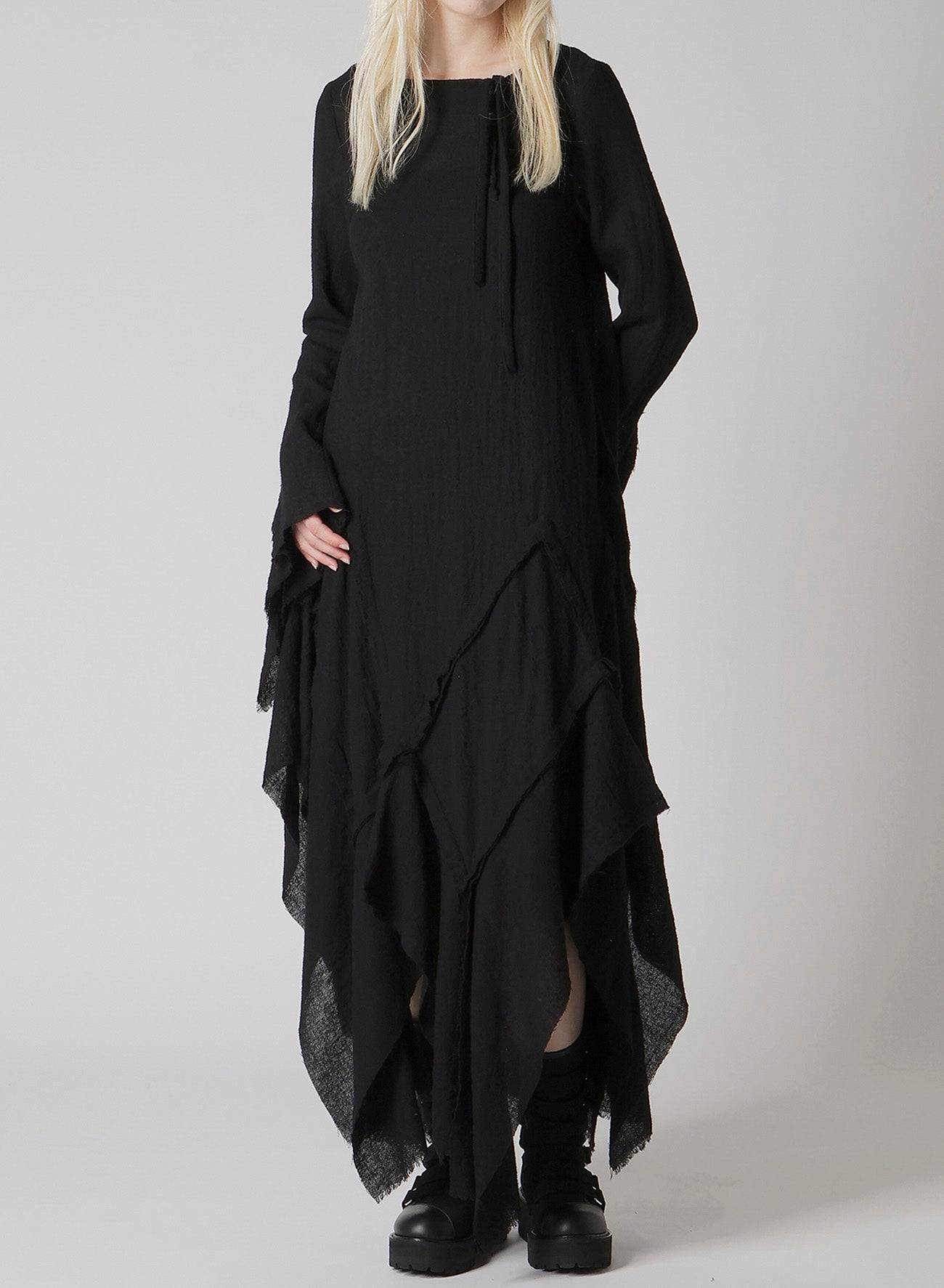 WOOL GAUZE FRILLED DRESS