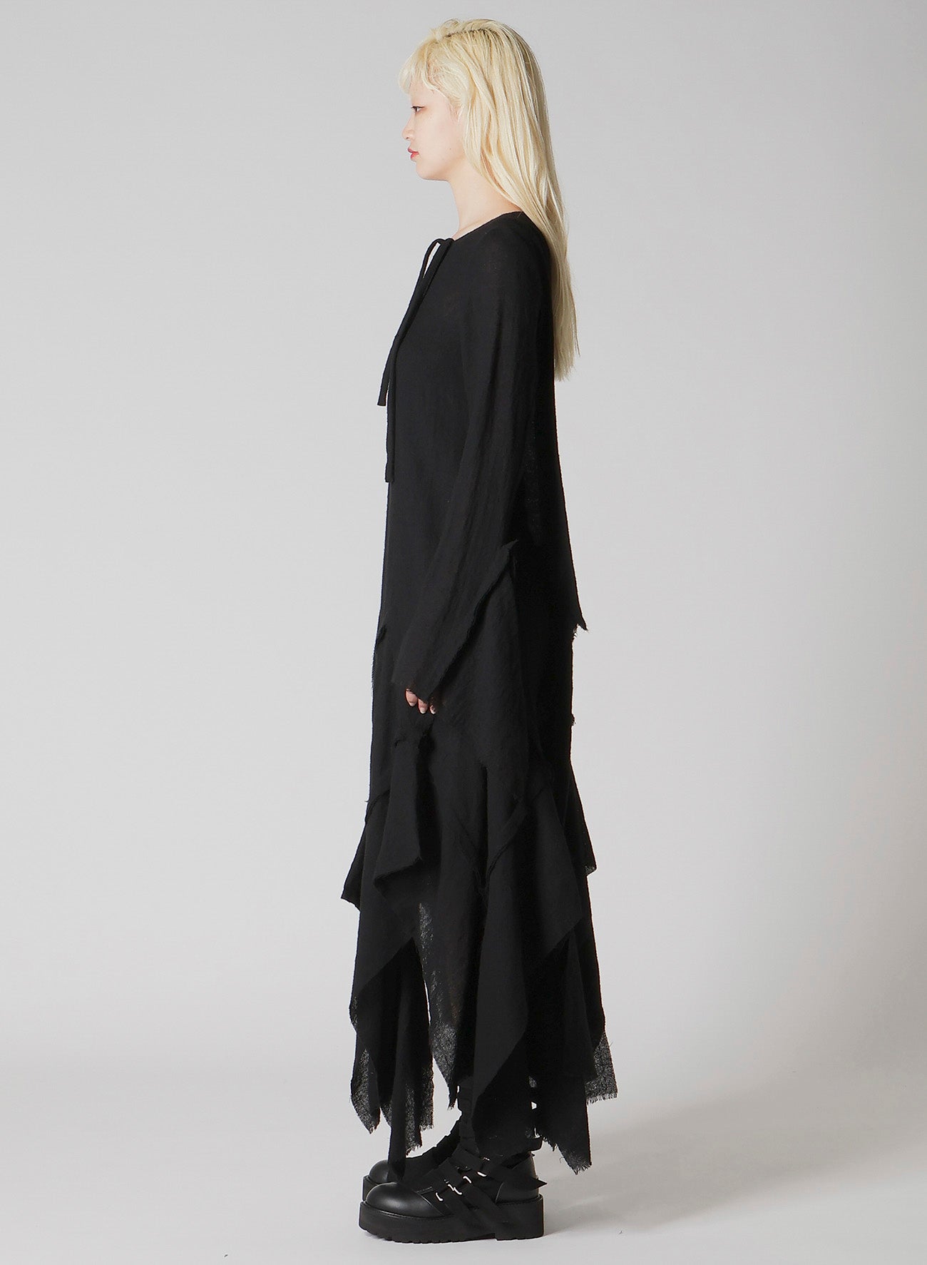 WOOL GAUZE FRILLED DRESS