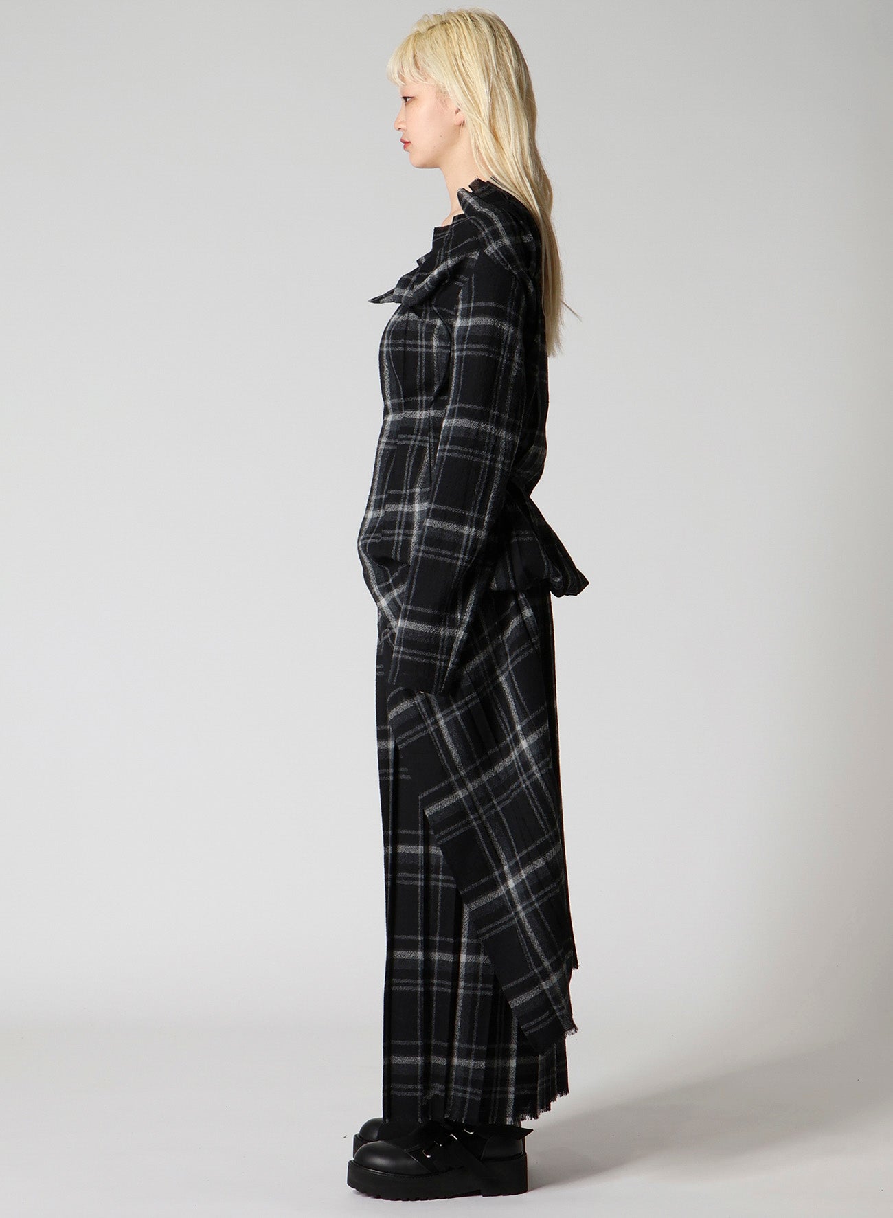 PLAID PATTERN PLEATS DRESS A