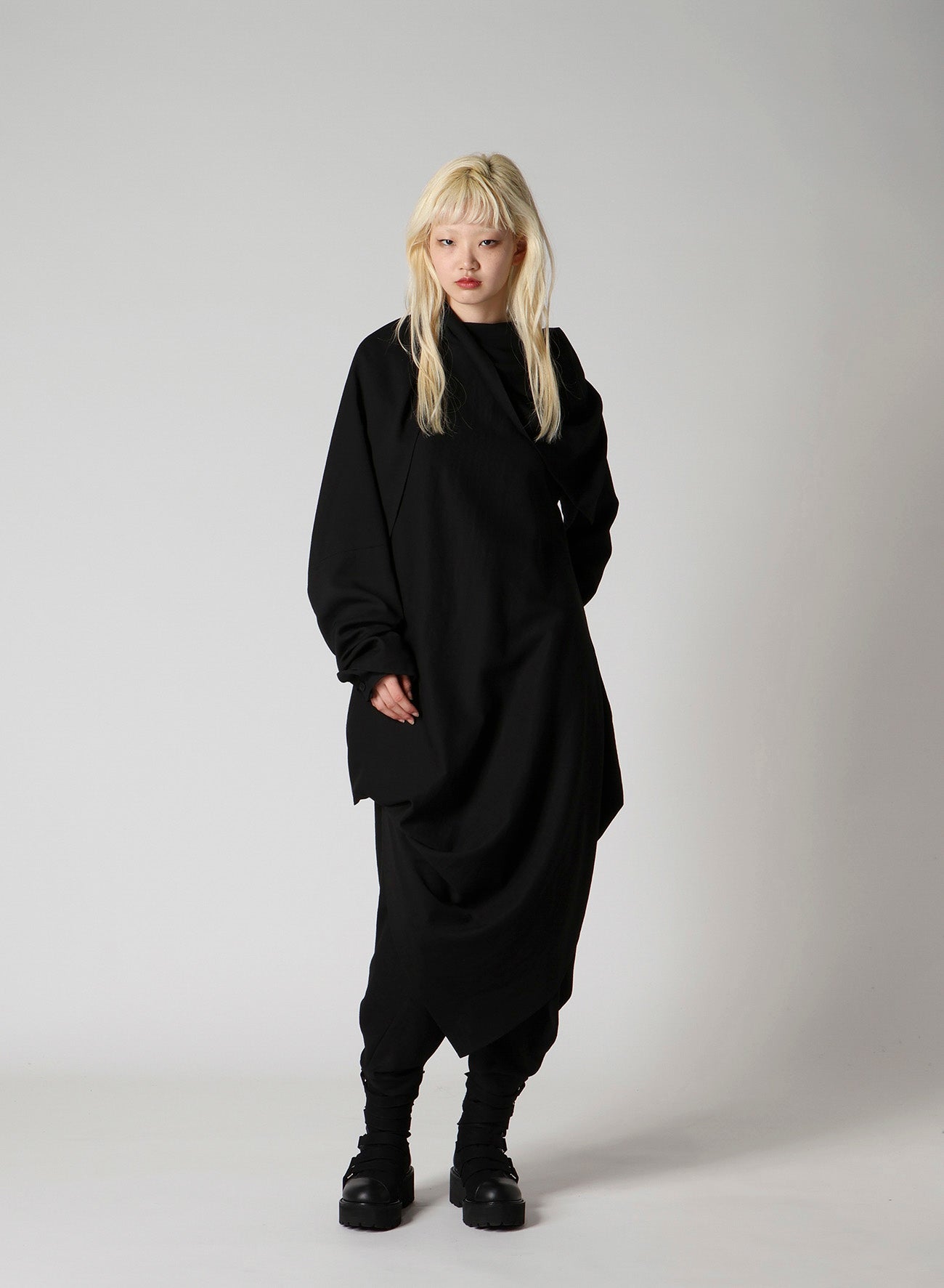 MILLED GABARDINE DRAPED OVERALL