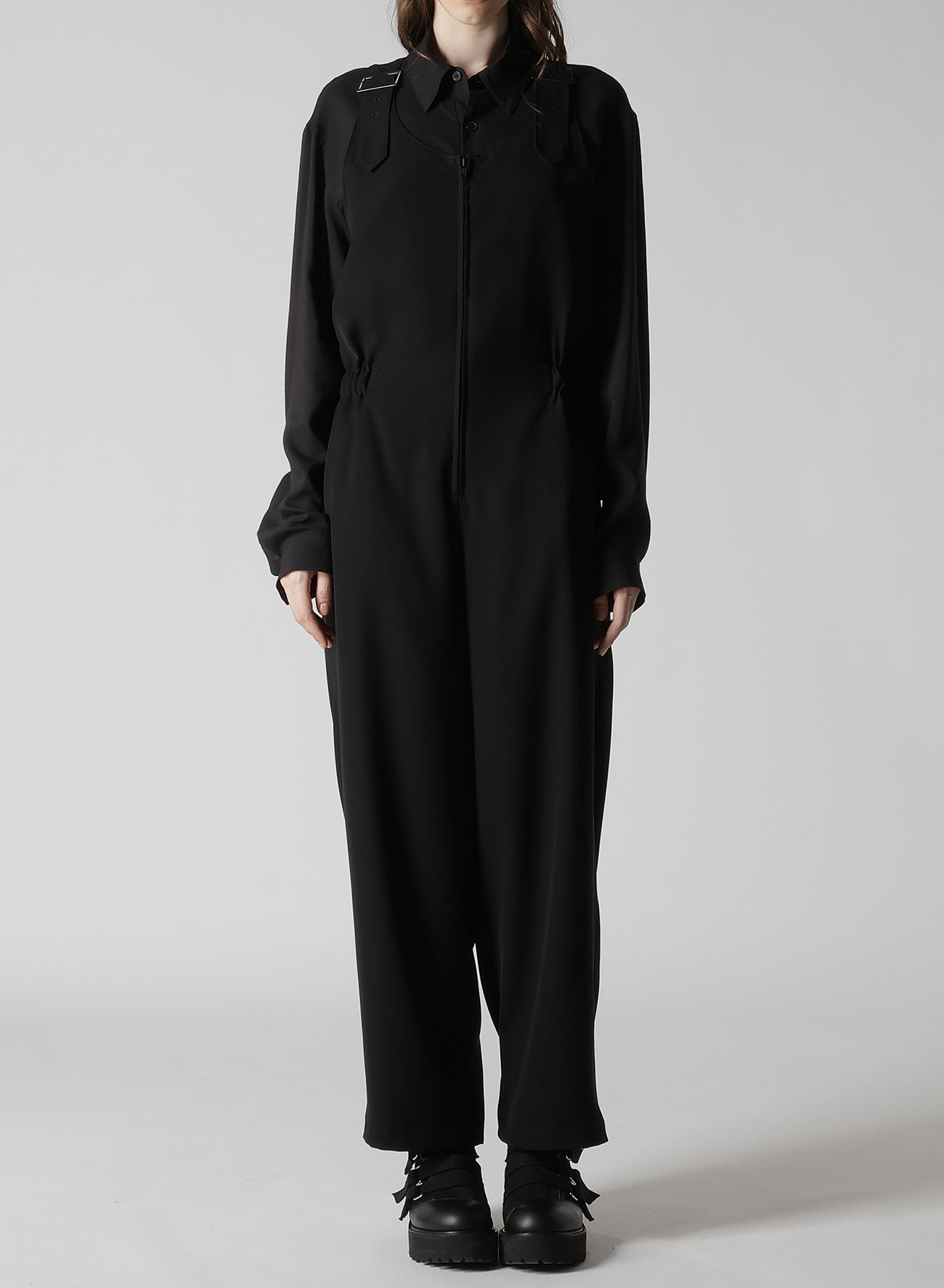 DOUBLE SATIN FRONT ZIP OVERALL