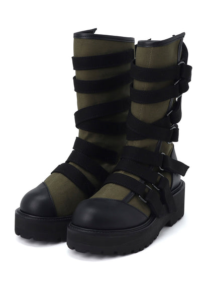 CANVAS + CHROME SPIRAL NECK BOOTS