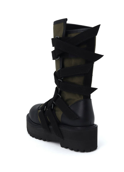 CANVAS + CHROME SPIRAL NECK BOOTS
