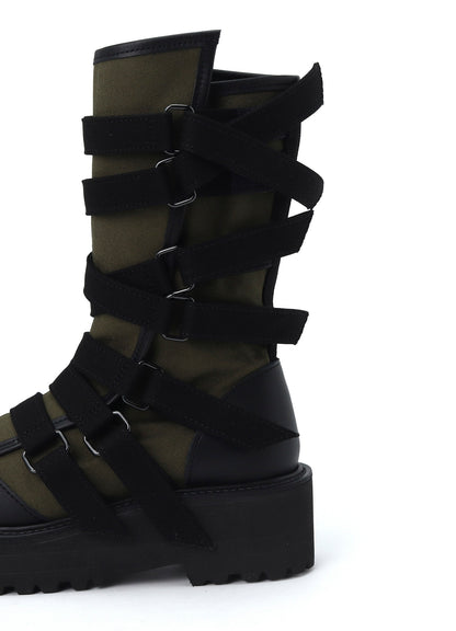 CANVAS + CHROME SPIRAL NECK BOOTS