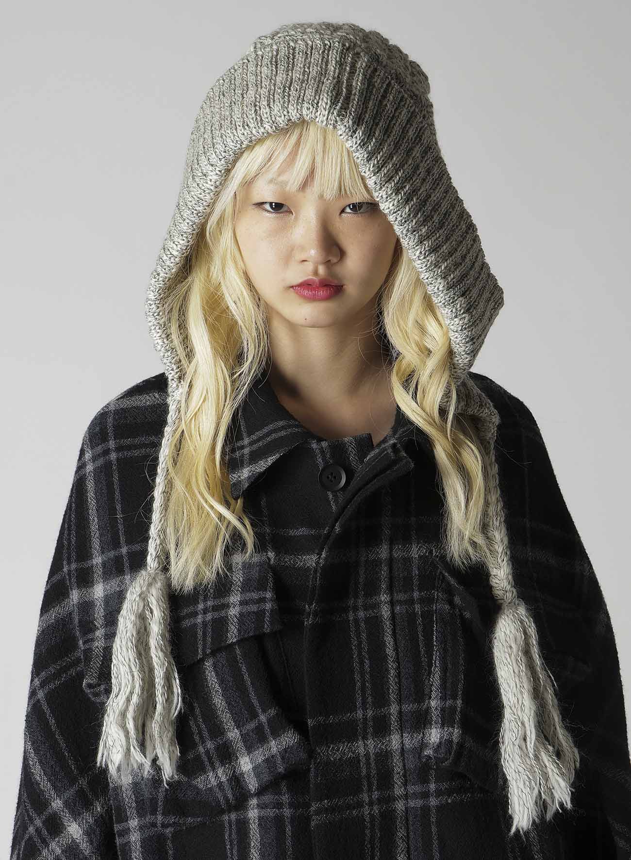 WOOL SLUB ARAN HOODIE